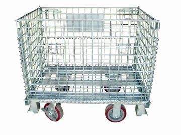 Zinc Finish Rigid Rolling Wire Mesh Cage With Foot Brakes / Castors